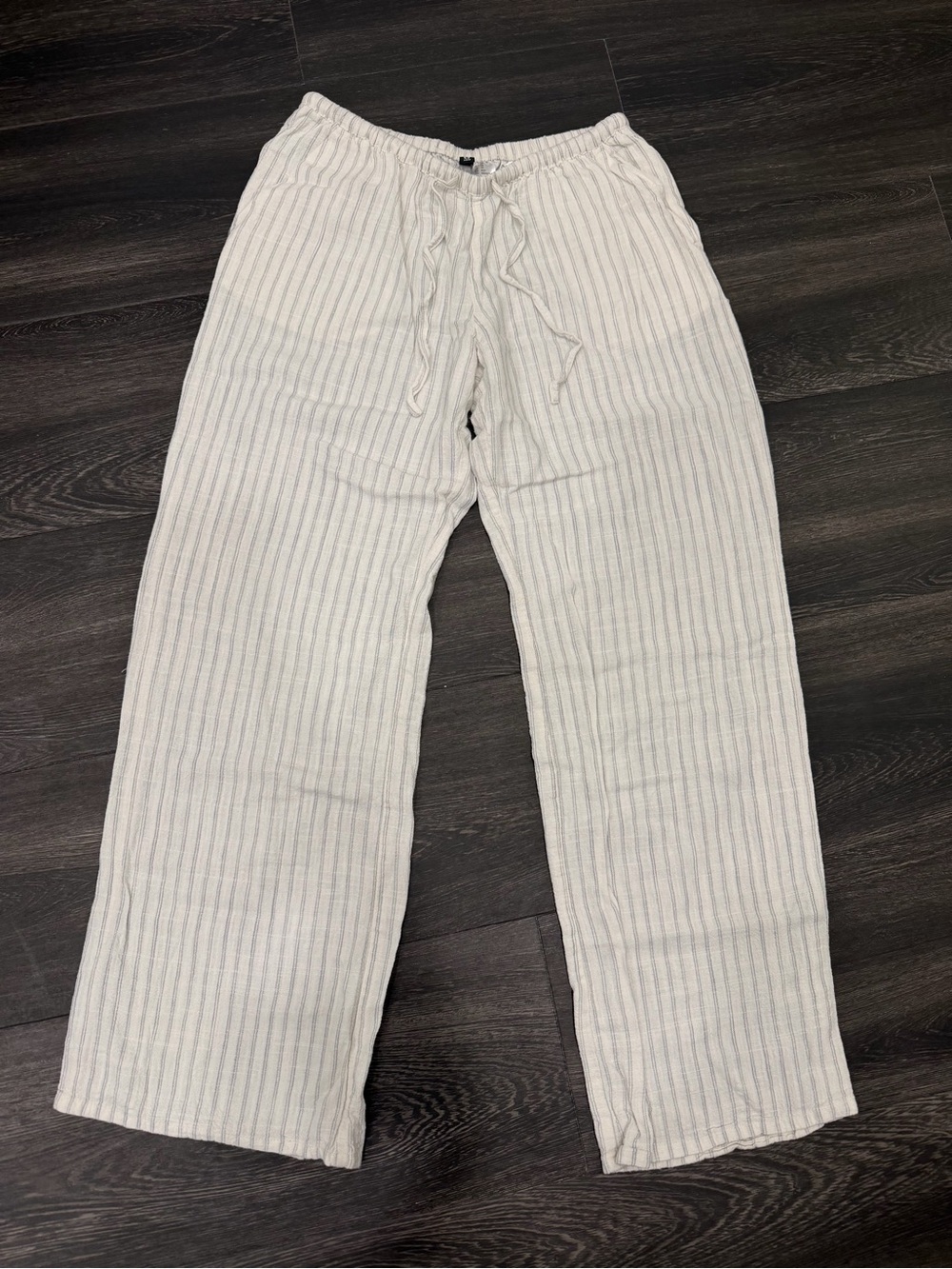 H&M Cream Striped Drawstring Linen-Blend Joggers
